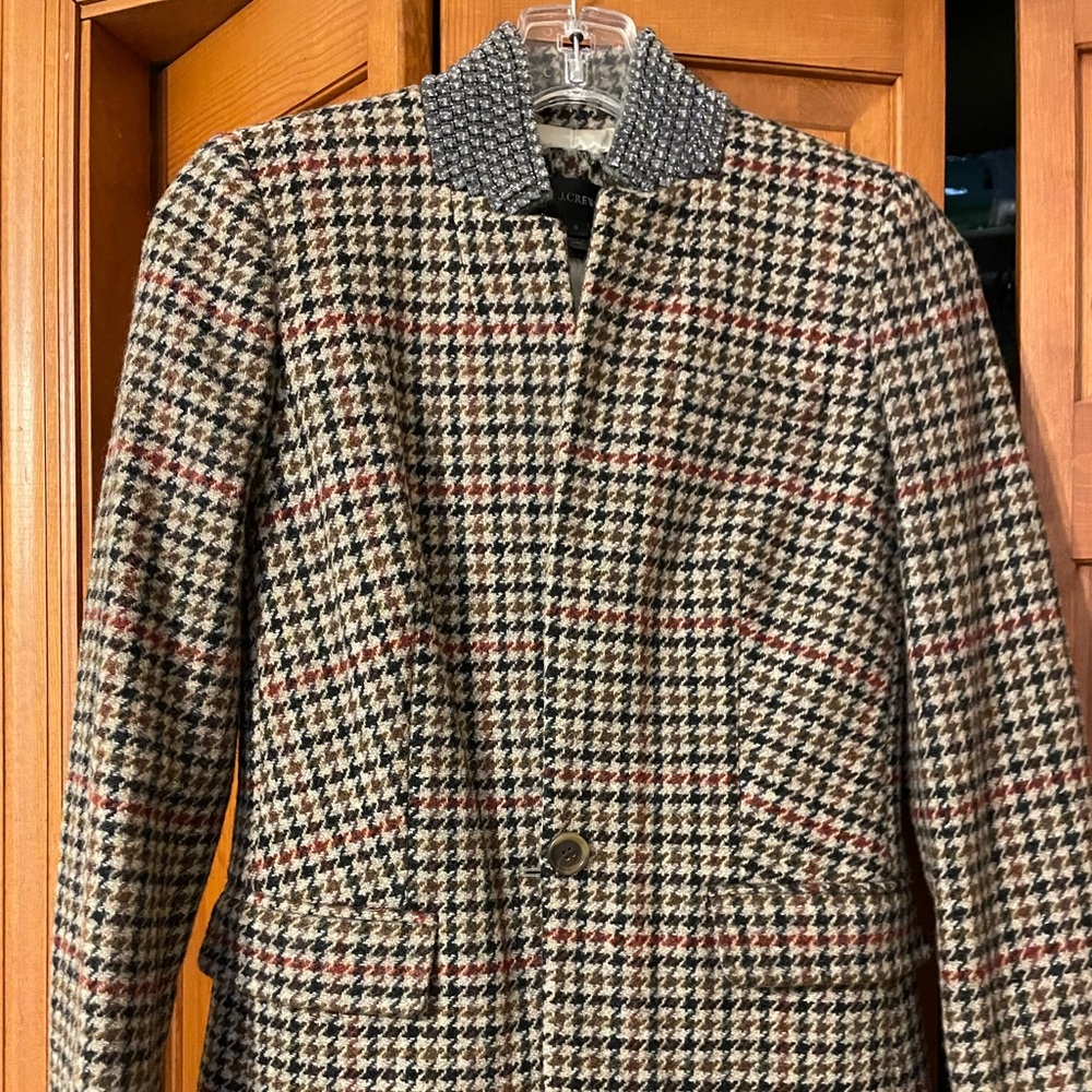 J Crew Regent Blazer- Houndstooth Wool Jewel Collar - size 0